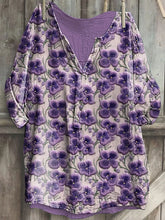 Frauen Alzheimer-Bewusstsein Lila Blume Bedrucktes Baumwoll Leinen Langarm Hemd